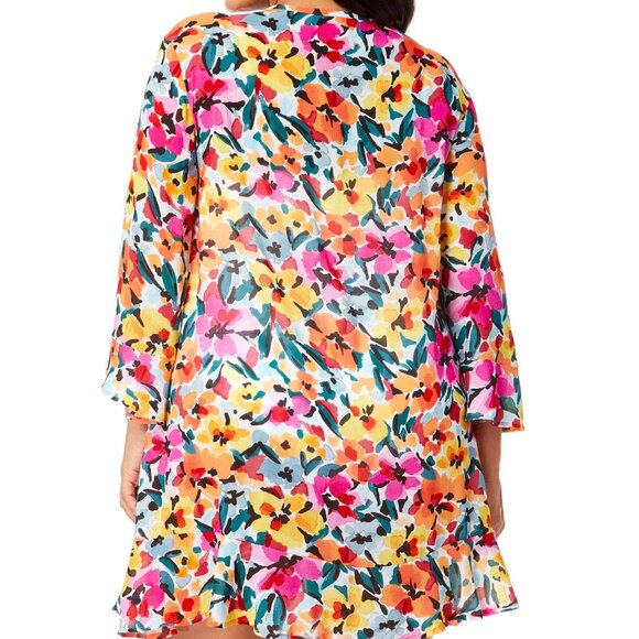 Anne Cole Gradient Floral Flounce V-Neck Tunic Swimsuit Cover-Up | Size 14-16 - Picture 2 of 3